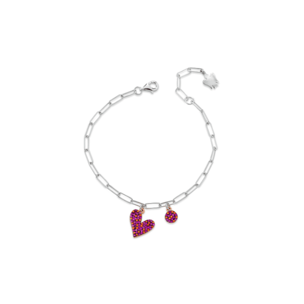 Bracciale in argento con cuore e zirconi fucsia e arancione - Roberto Giannotti