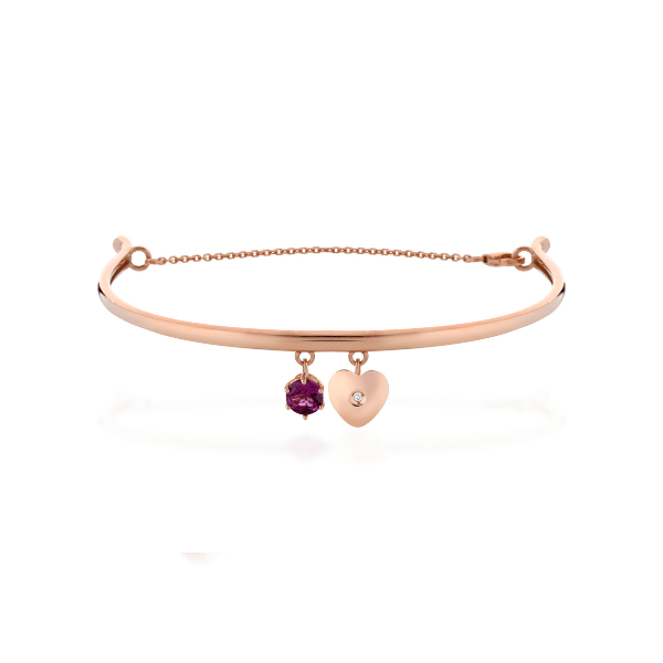 Bracciale semi rigido in oro rosa con rodolite e cuore con diamante - Roberto Giannotti