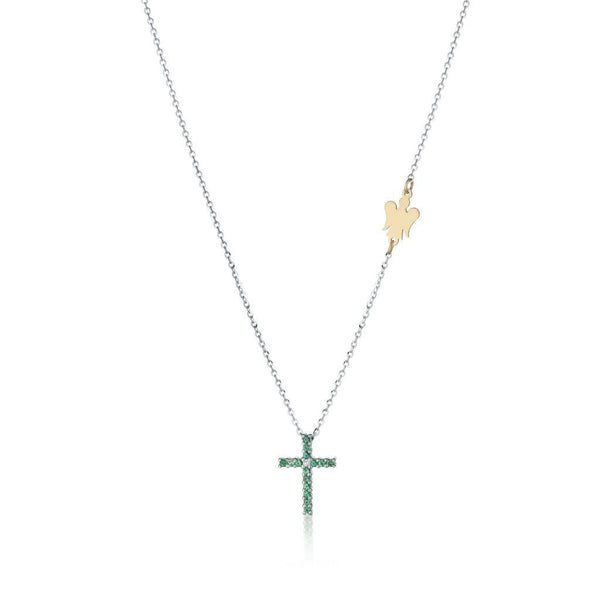 Collana con croce in oro bianco e smeraldi - Roberto Giannotti