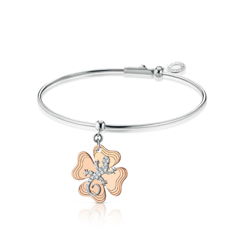 Bracciale con Pendente Quadrifoglio e Geco in Argento e Zirconi ROBERTO GIANNOTTI
