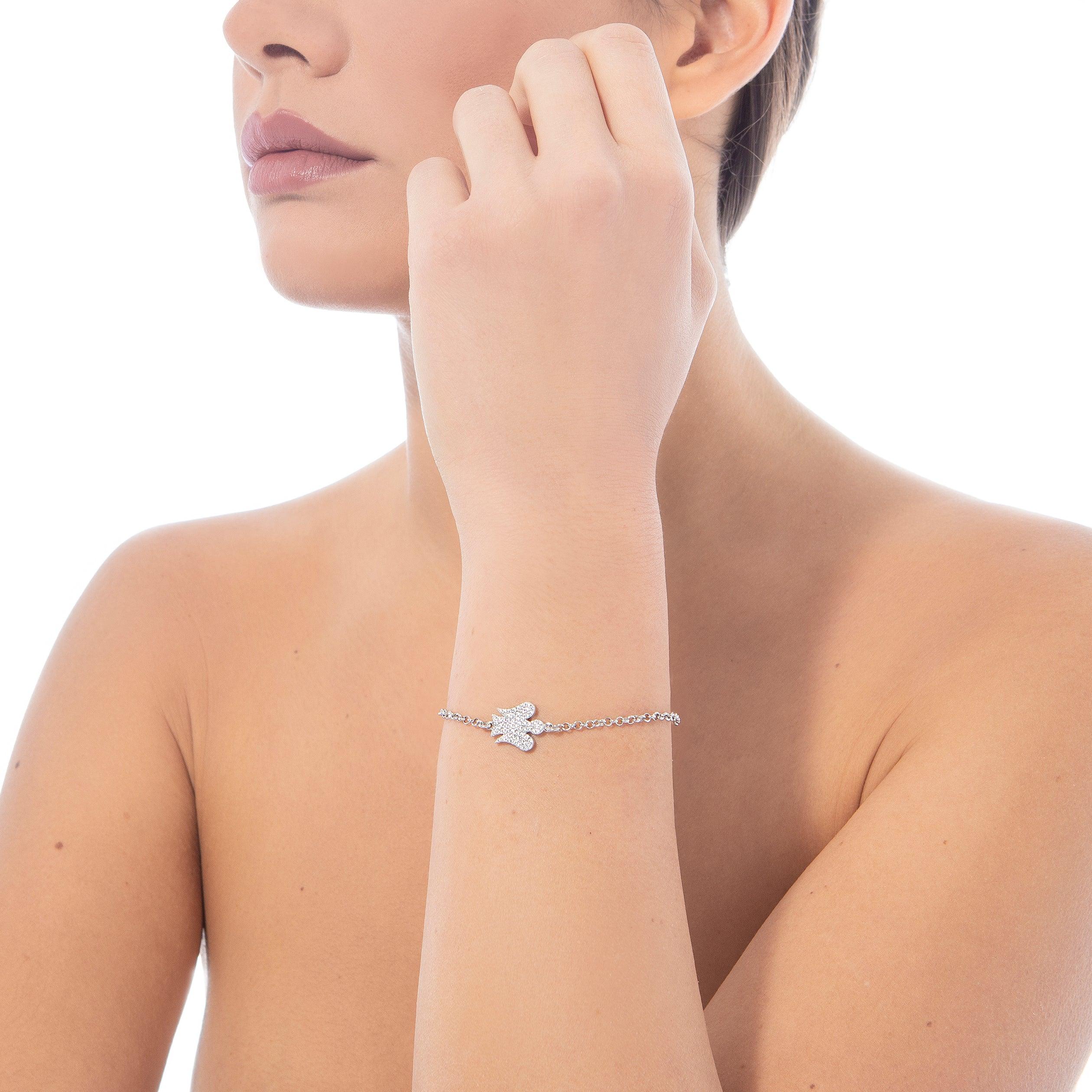 Bracciale con angelo "double face" in argento e zirconi bianchi - Roberto Giannotti