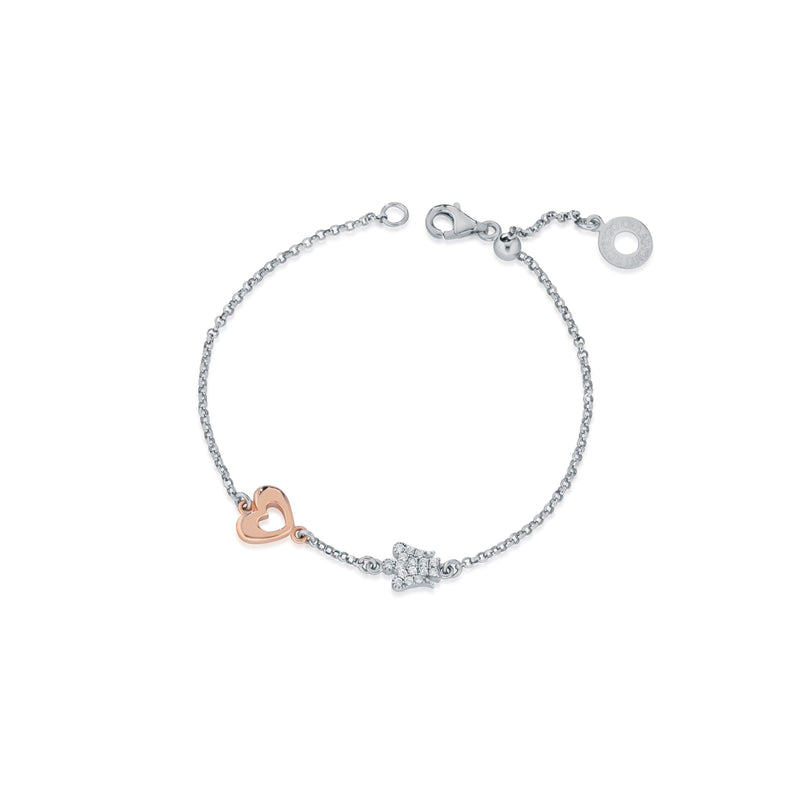 Bracciale Con Angelo E Cuore in Argento Rosato