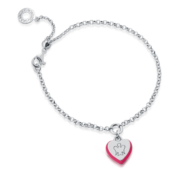 Bracciale con cuore charm smaltato fucsia