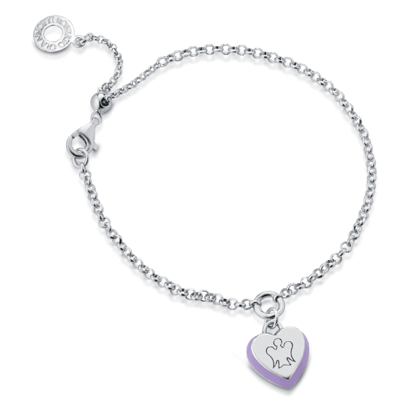 Bracciale con cuore charm smaltato lilla