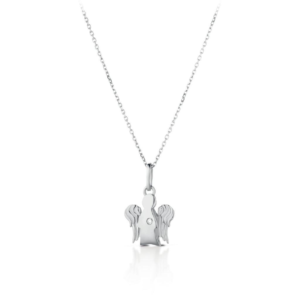 Collana Con Angelo In Oro Bianco e Diamante ROBERTO GIANNOTTI