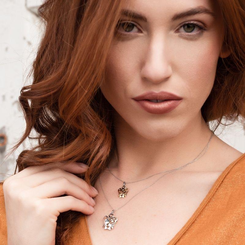 Collana Con Pendente Angelo con Cuori Double Face In Oro Bianco E Giallo - Roberto Giannotti