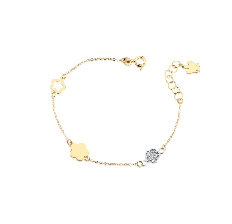 Bracciale Young con pendente angelo in oro giallo e fiore