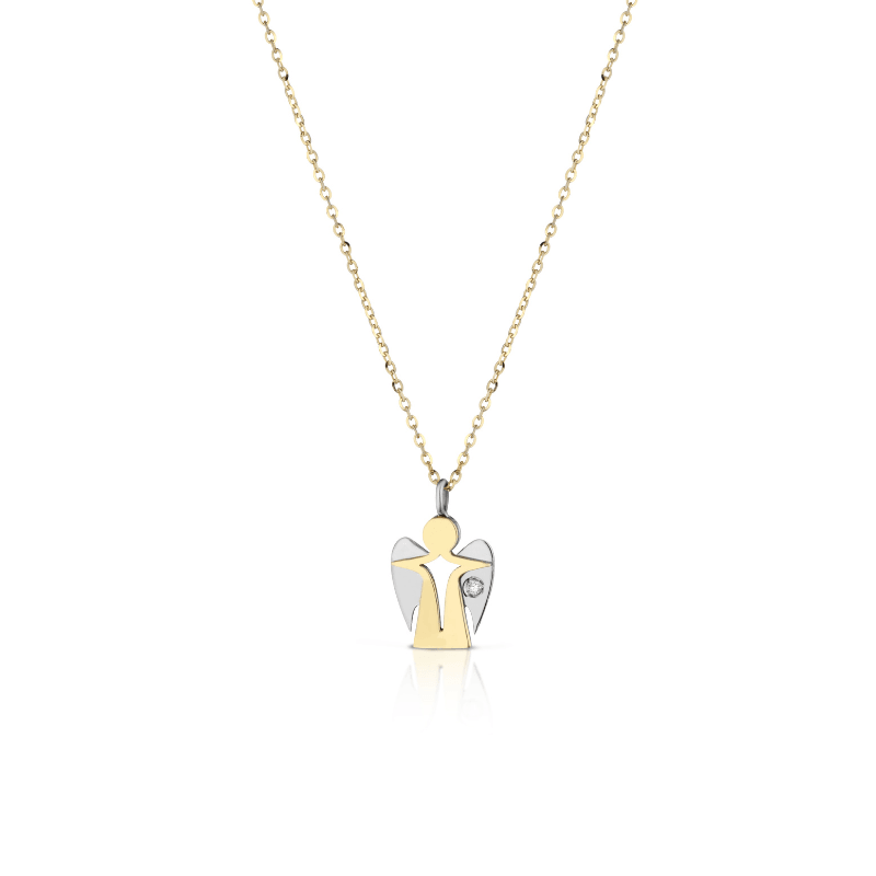 Collana con angelo croce ali a contrasto e diamante