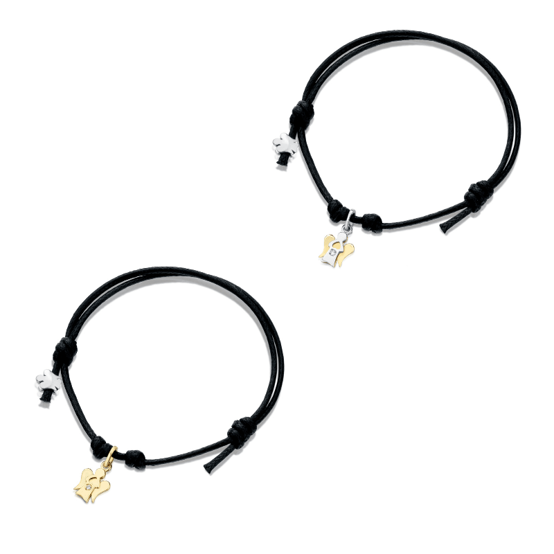 Bracciale cordino con pendente angelo abbraccio in oro e diamante  - Roberto Giannotti