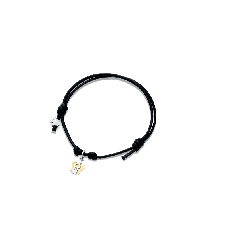 Bracciale cordino con pendente angelo abbraccio in oro e diamante  - Roberto Giannotti
