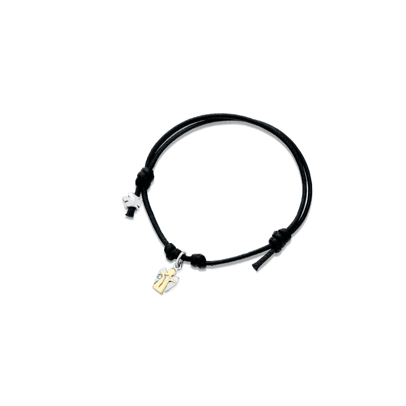 Bracciale cordino con angelo croce charm in oro e diamante - Roberto Giannotti