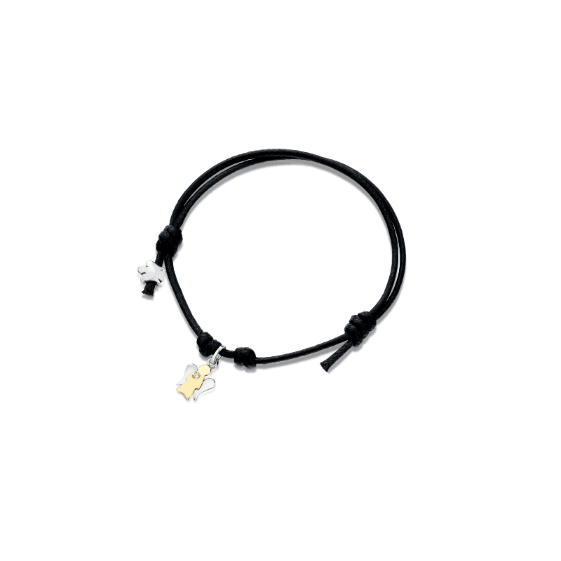 Bracciale cordino con pendente angelo charm in oro e diamante  - Roberto Giannotti