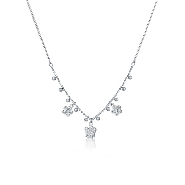 Collana Con Angelo E Fiori Charms In Argento E Zirconi - Roberto Giannotti