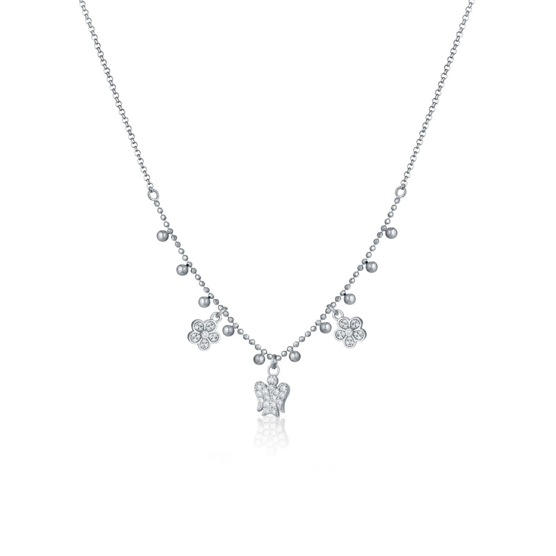 Collana Con Angelo E Fiori Charms In Argento E Zirconi - Roberto Giannotti