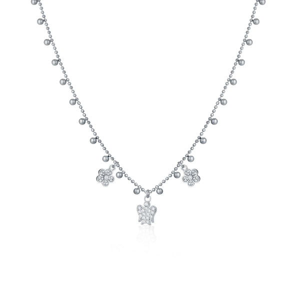 Collana Con Angelo E Fiori Charms In Argento E Zirconi - Roberto Giannotti