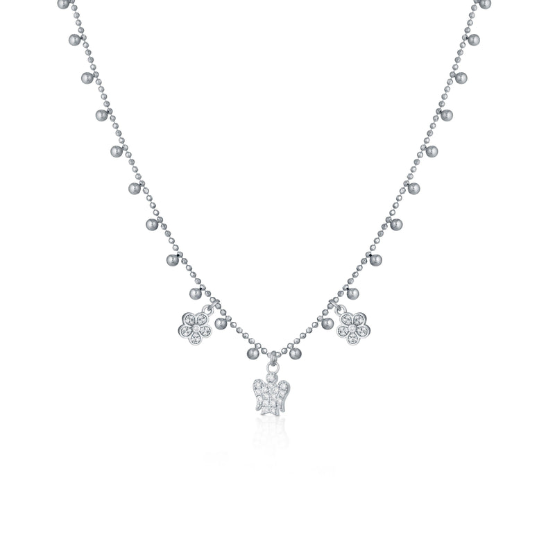 Collana Con Angelo E Fiori Charms In Argento E Zirconi - Roberto Giannotti