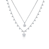 Collana A Doppia Catena Con Angelo E Fiore Charms In Argento E Zirconi - Roberto Giannotti