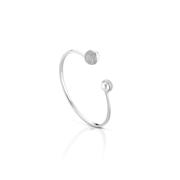 Bracciale rigido in argento con perle e zirconi bianchi - Roberto Giannotti
