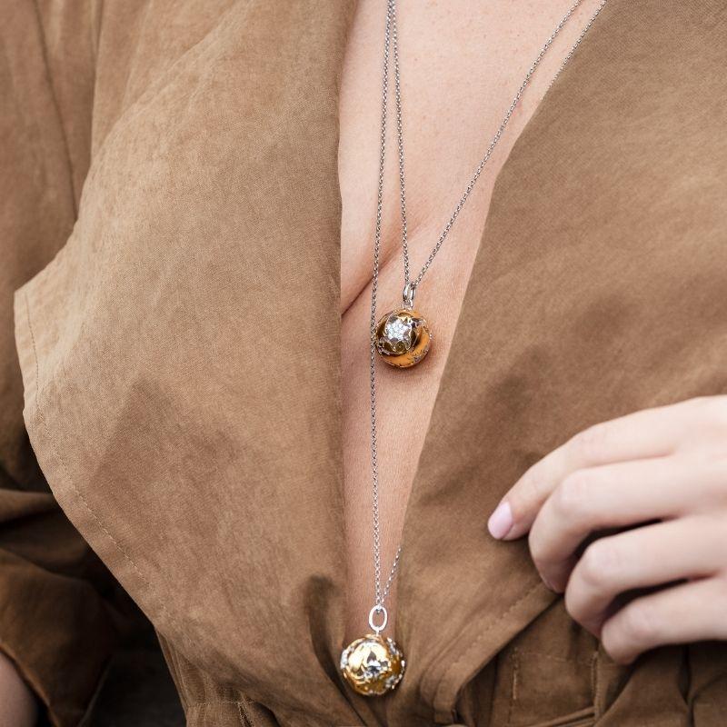 Collana Chiama Angeli In Argento Bianco E Giallo Con Stella e Zirconi - Roberto Giannotti