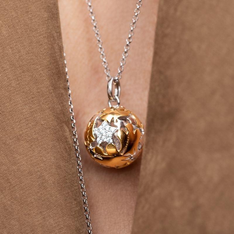 Collana Chiama Angeli In Argento Bianco E Giallo Con Stella e Zirconi - Roberto Giannotti